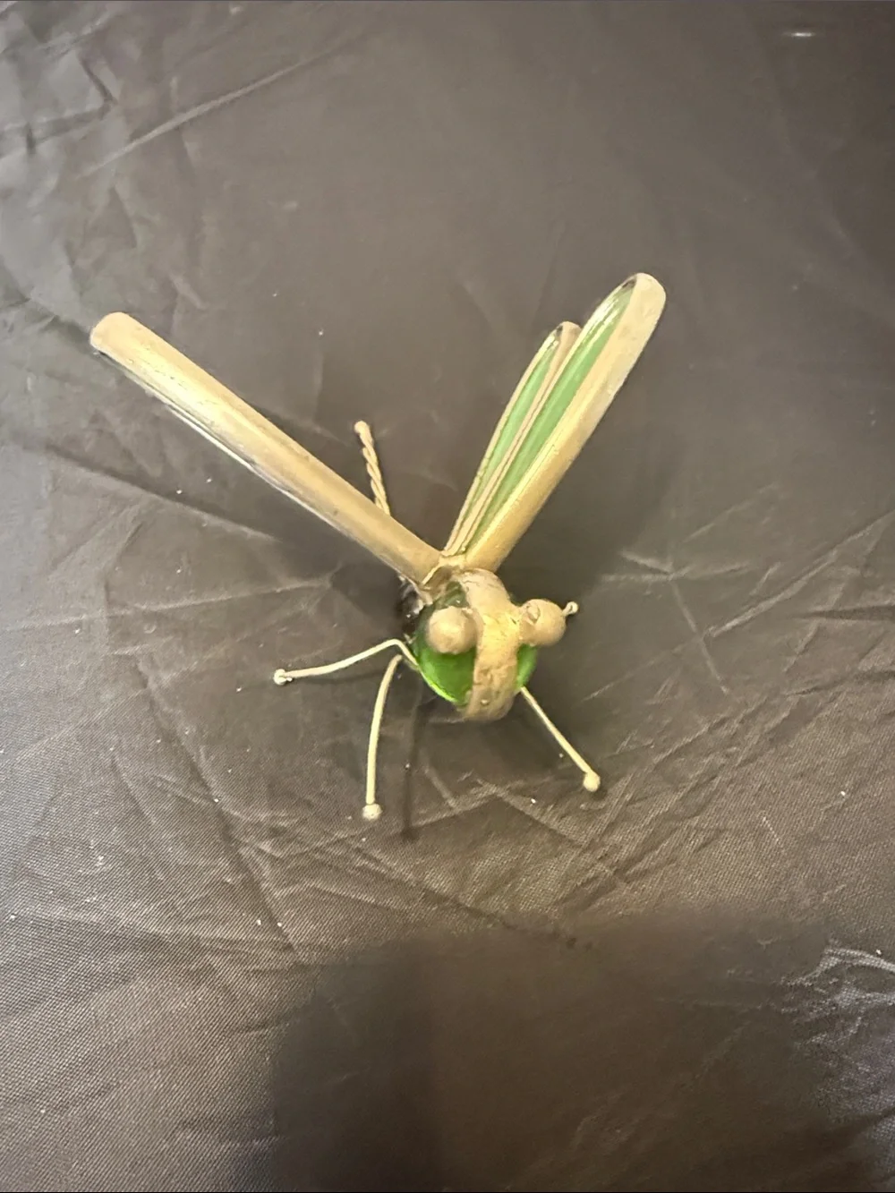Green Stained Glass Dragonfly Accent with Brass-Tone Frame